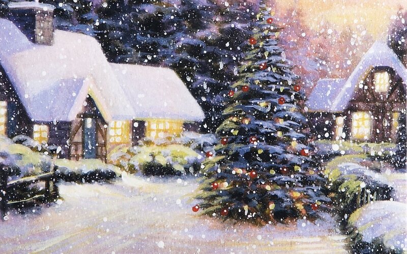 Snowy Christmas village scene