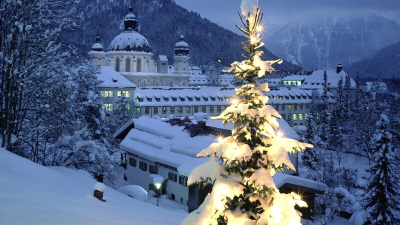 Snowy Christmas village scene