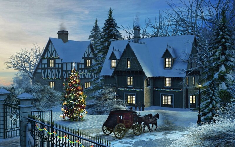Snowy Christmas village scene