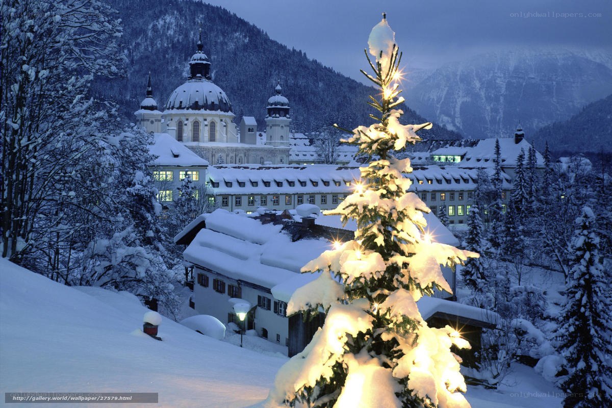 Snowy Christmas village scene