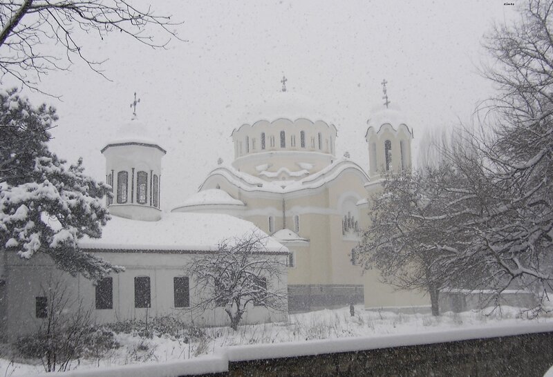 Snowy church in winter