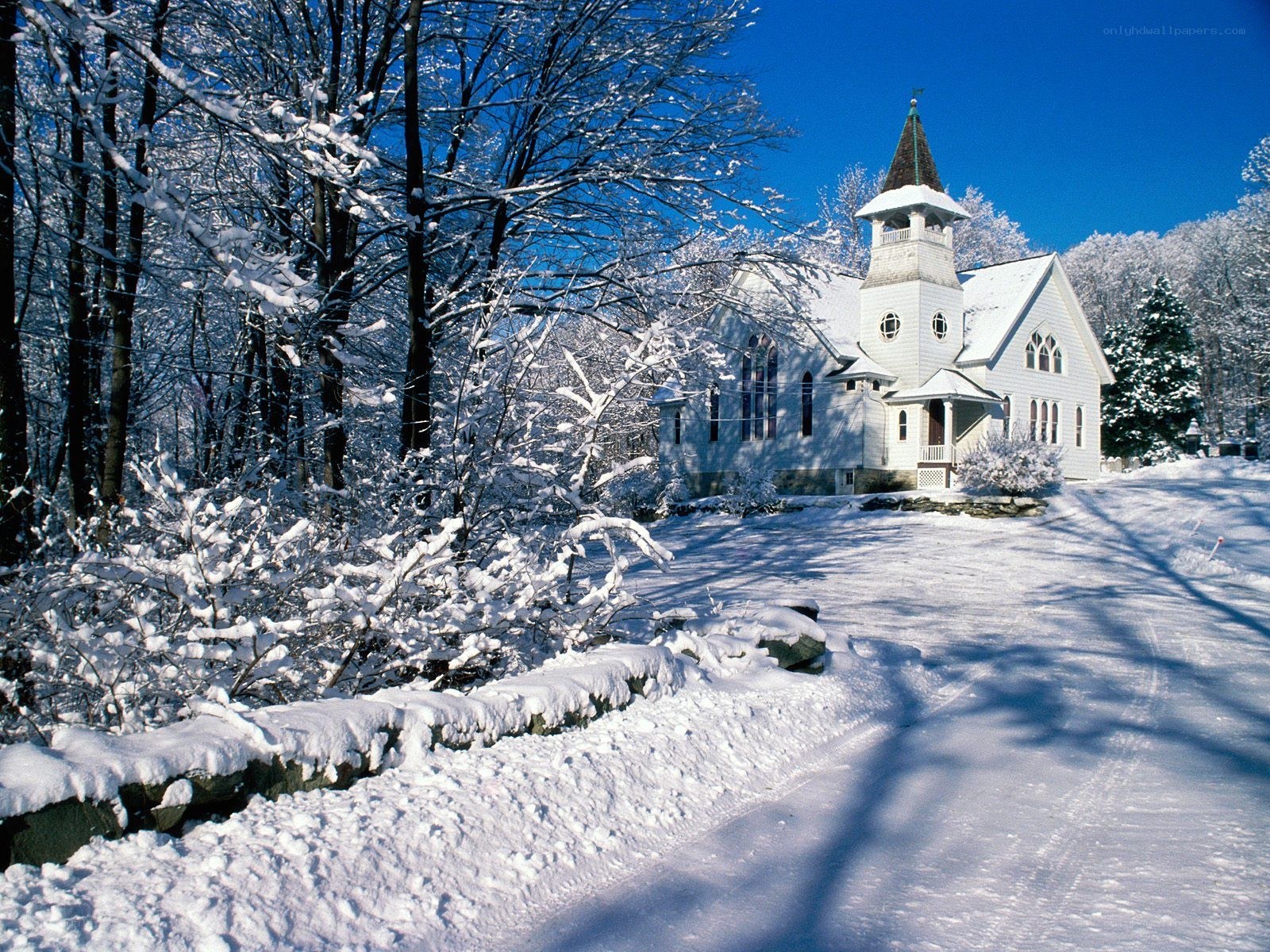 Snowy church in winter