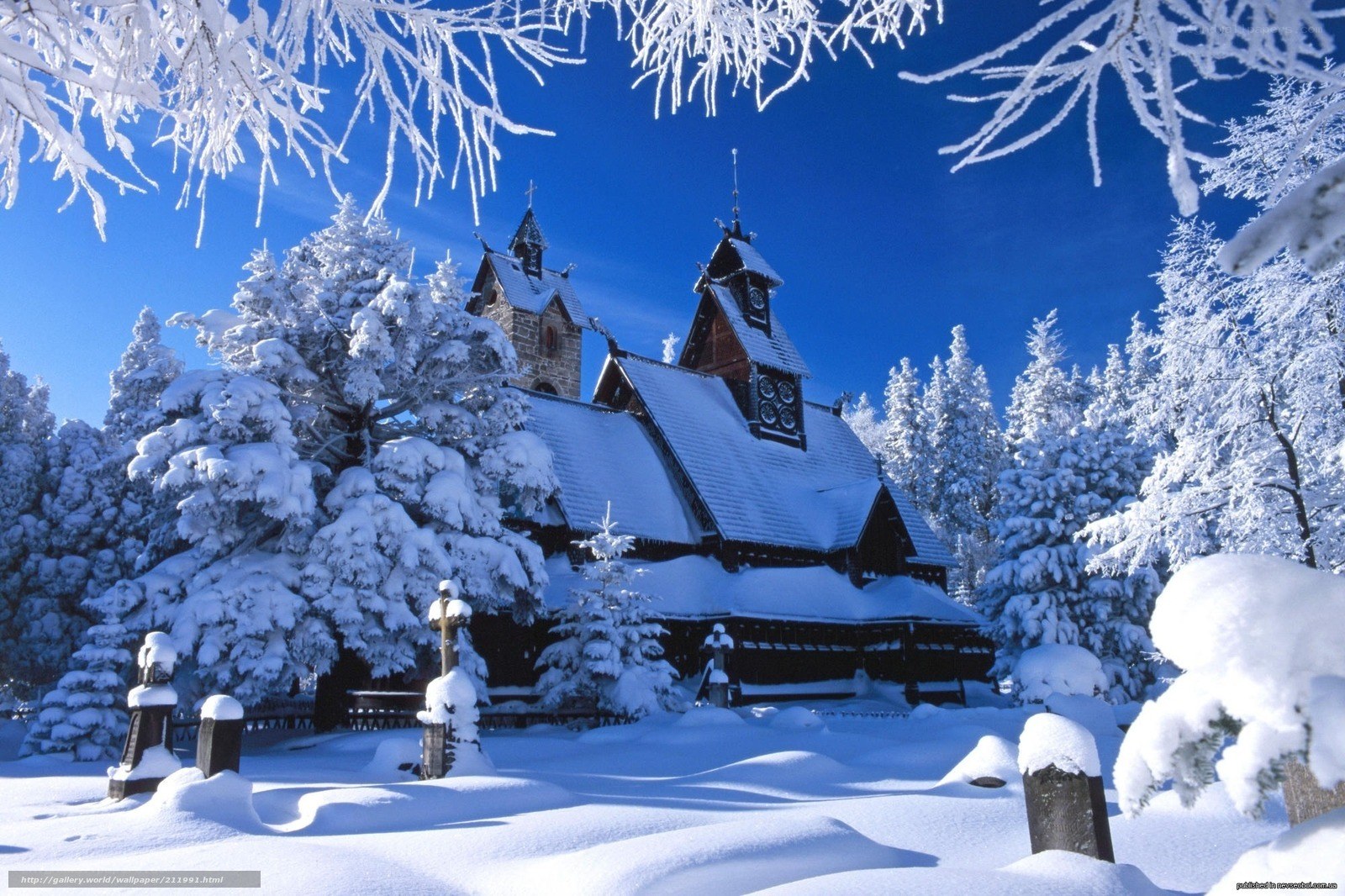 Snowy church in winter
