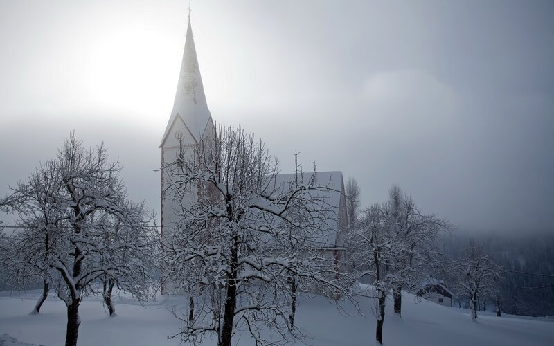 Snowy church in winter