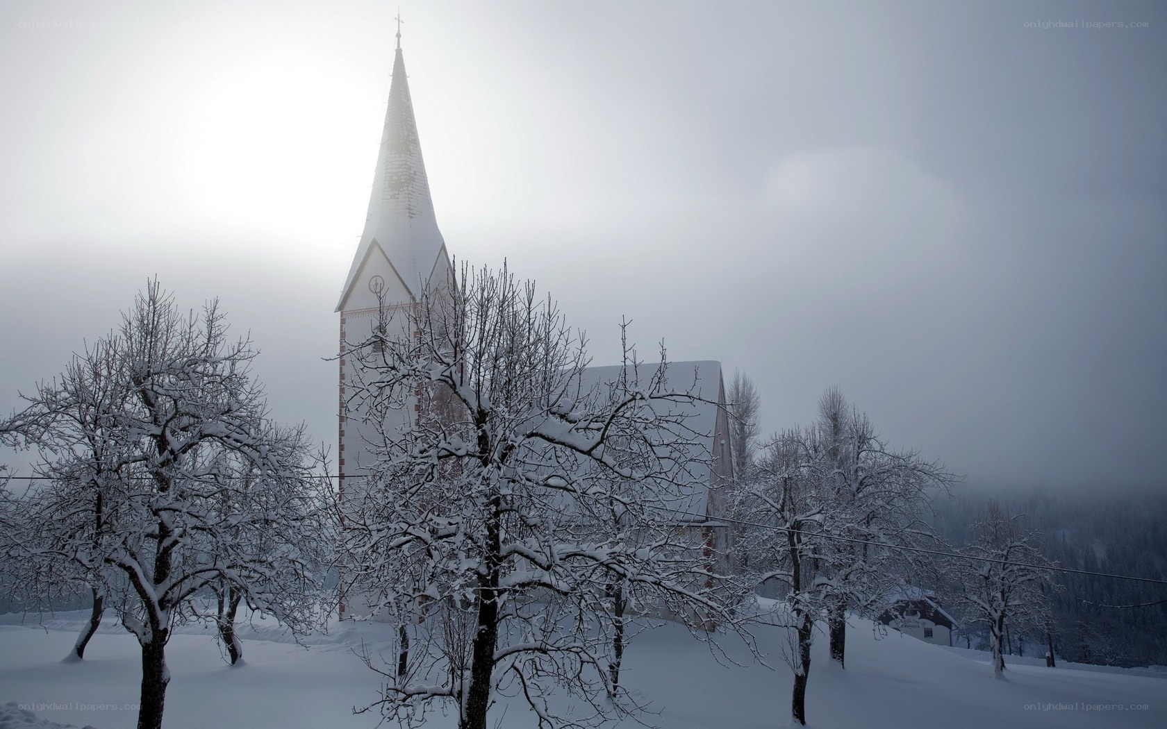 Snowy church in winter