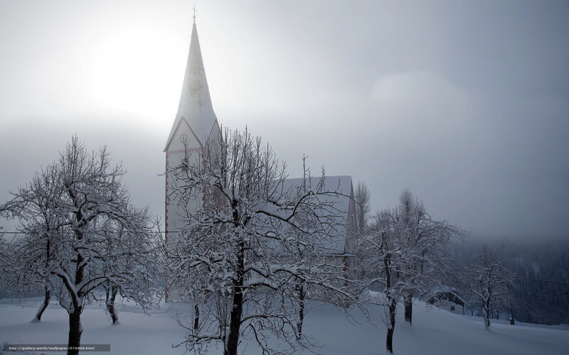 Snowy church in winter