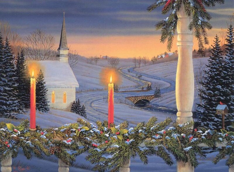 Snowy Church Landscape — White, Serene