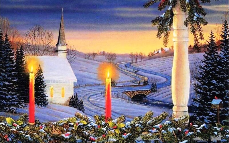 Snowy Church Landscape — White