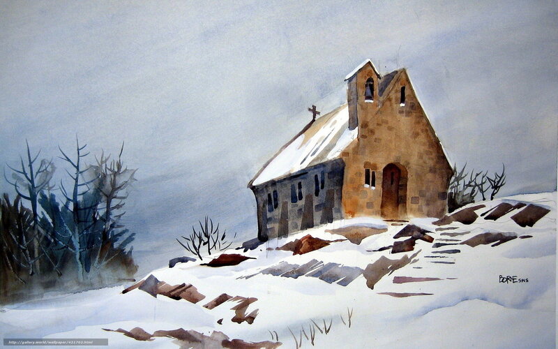 Snowy Church on a Hill