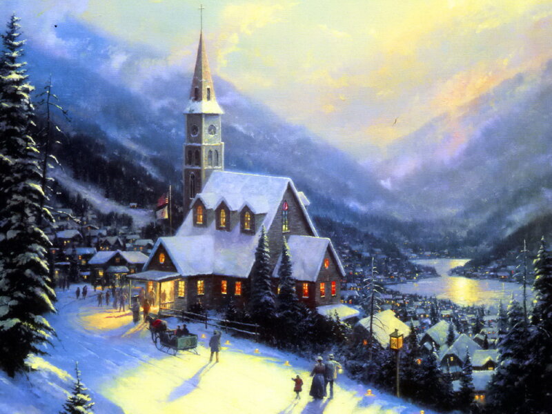 Snowy Church Village — White