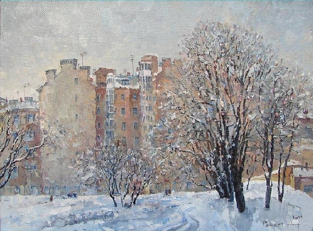 Snowy City Park Scene