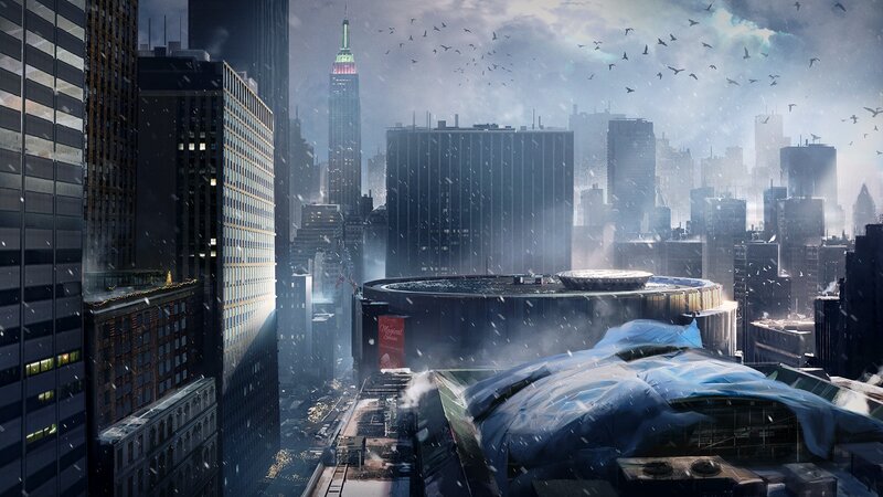 Snowy City Skyline — Gray, Dramatic