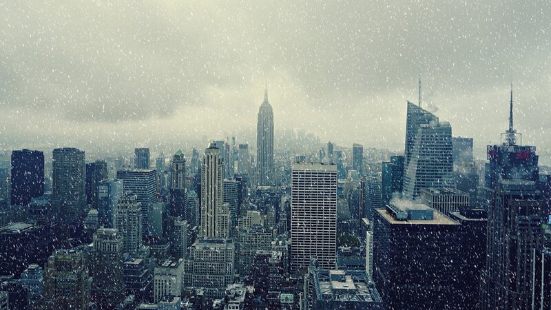 Snowy City Skyline — Gray, Dreary