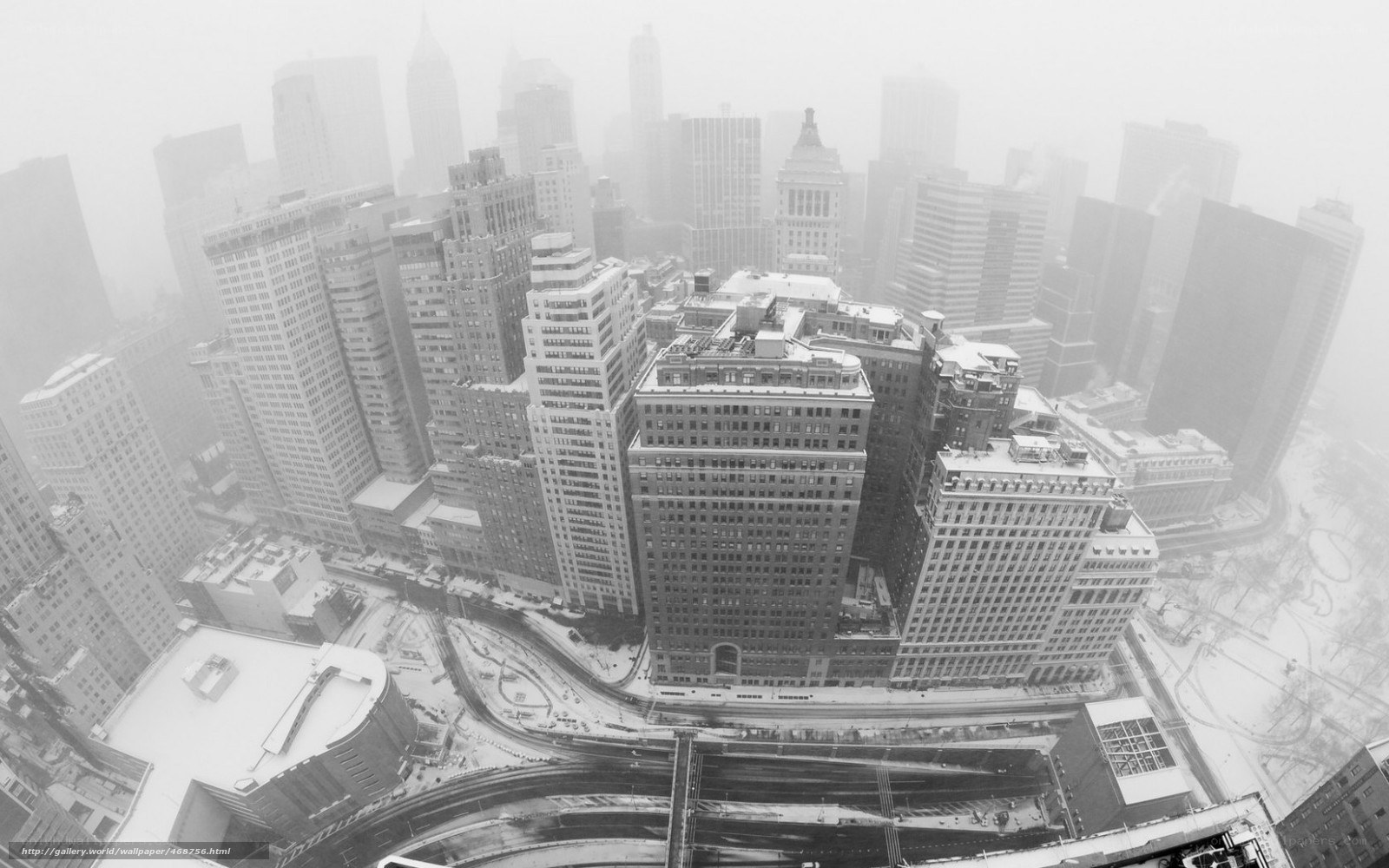 Snowy city skyline view