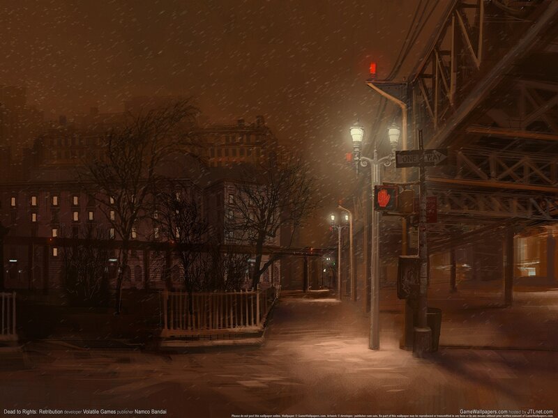 Snowy City Street at Night — Brown