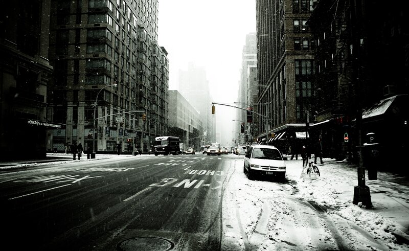 Snowy City Street — Black