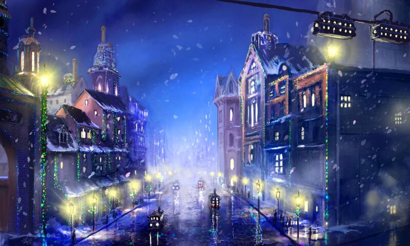 Snowy City Street — Blue