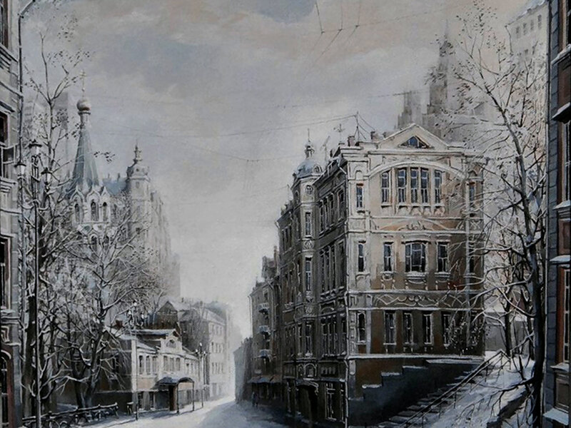 Snowy City Street — Gray