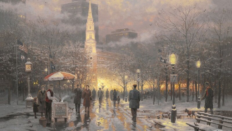 Snowy city street scene