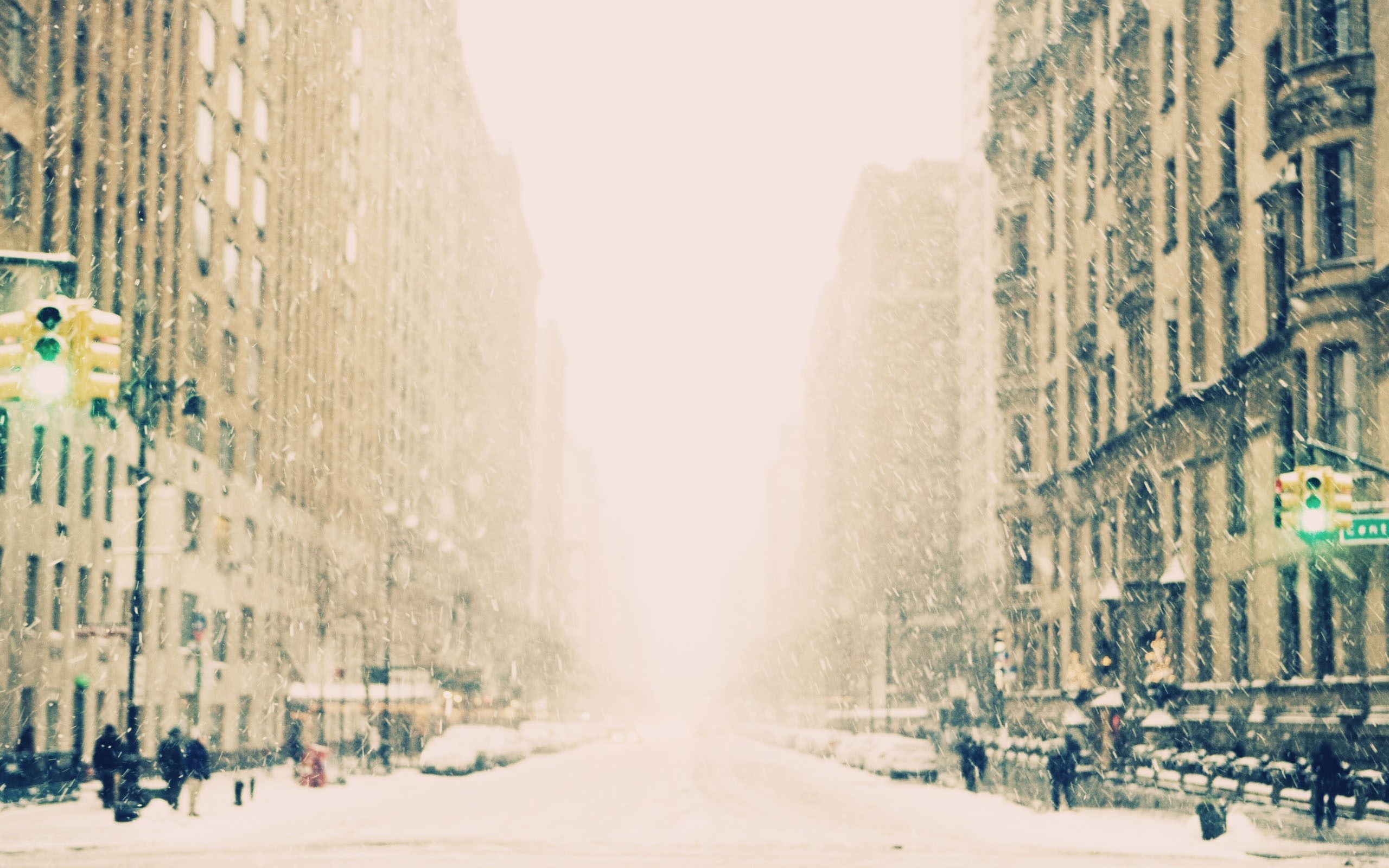 Snowy city street scene