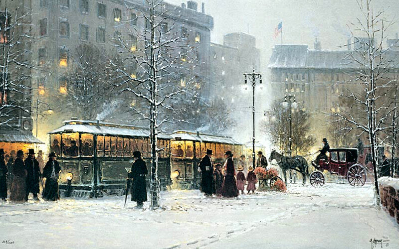 Snowy City Street Scene — White