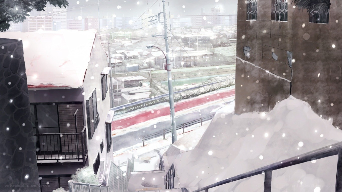 Snowy city street view
