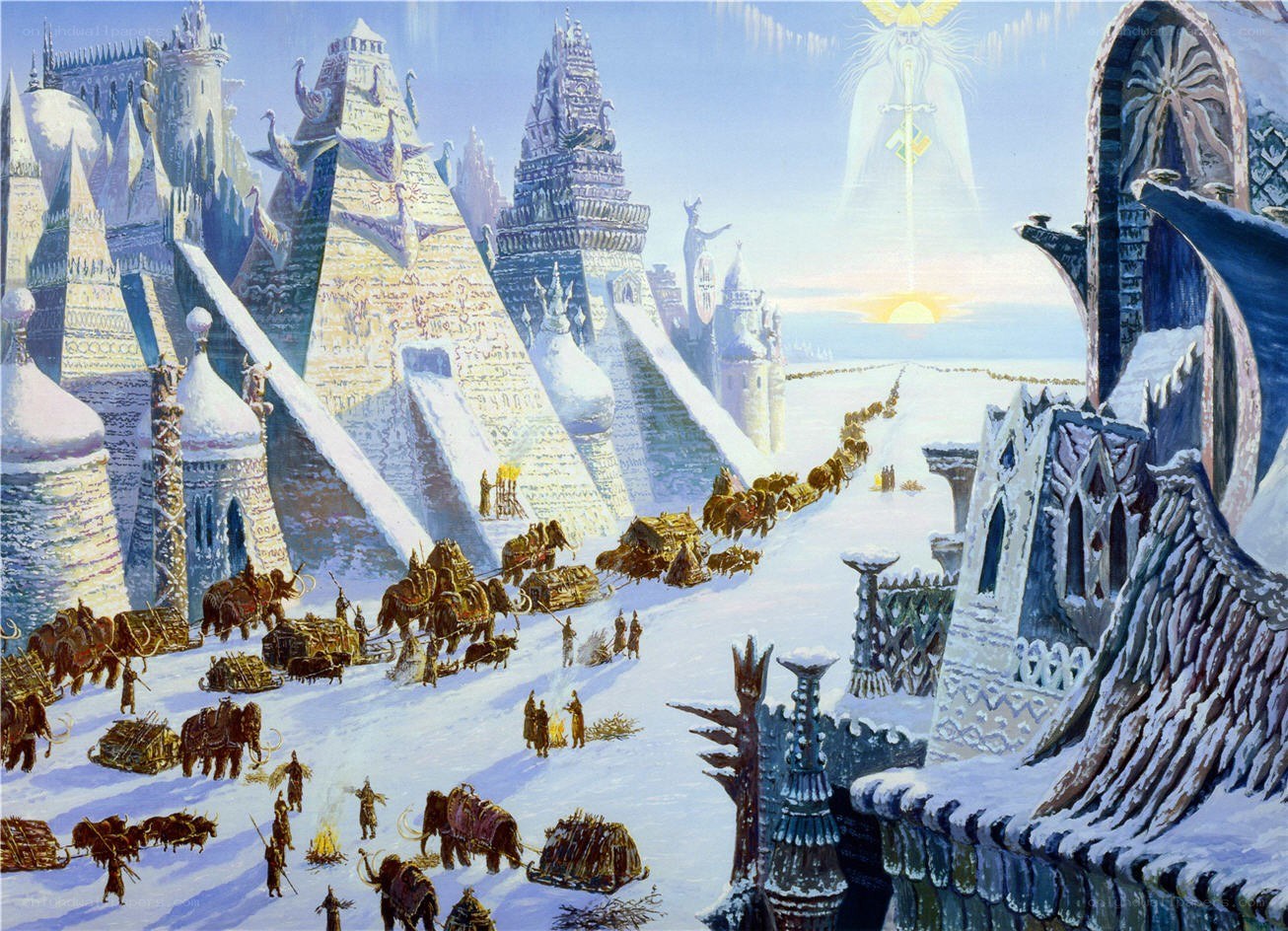 Snowy city with caravans