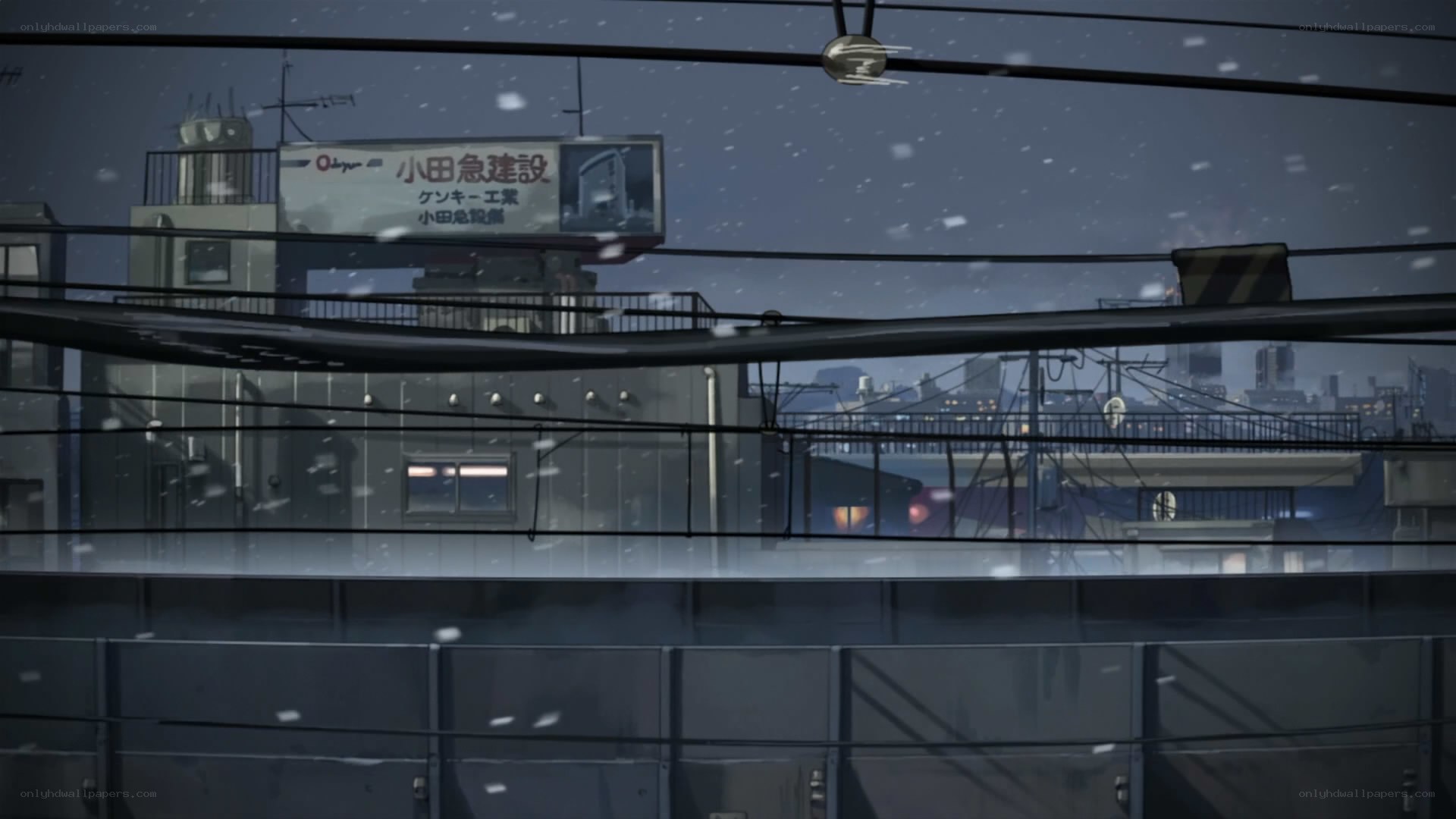 snowy cityscape at night
