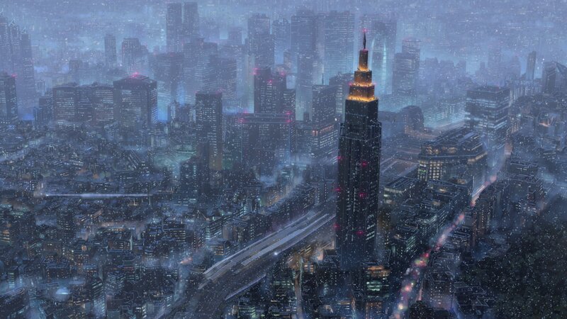Snowy Cityscape at Night — Blue, Dramatic, Digital Art