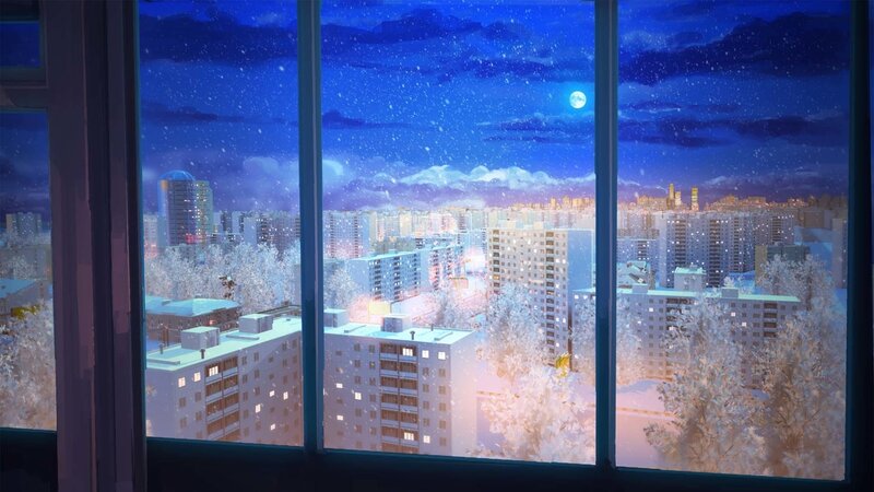 Snowy Cityscape at Night — Blue