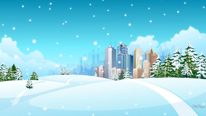 Snowy Cityscape — Blue