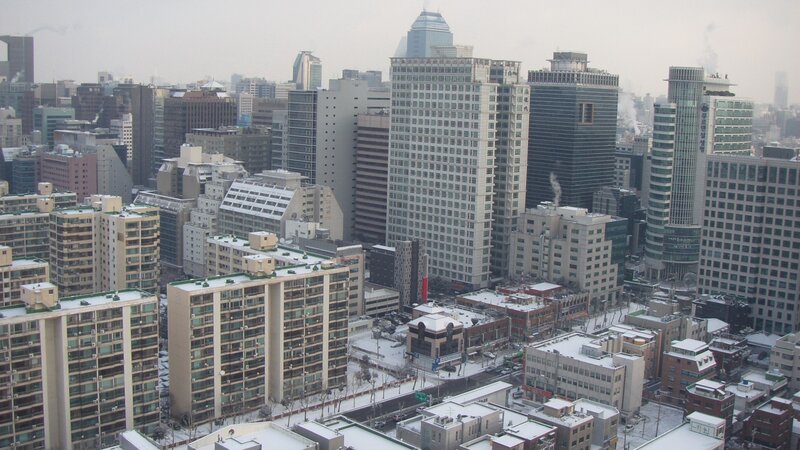 snowy cityscape of Seoul