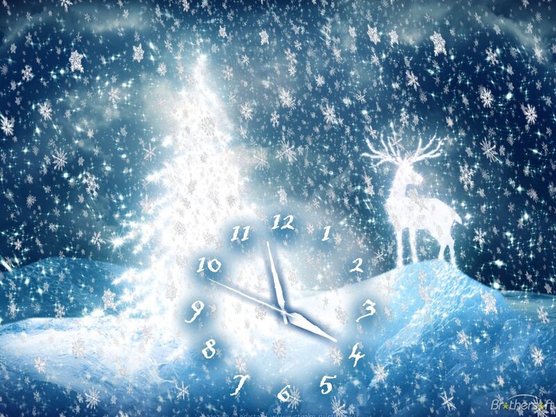 snowy clock with deer