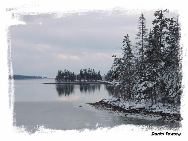 Snowy coastal landscape in winter