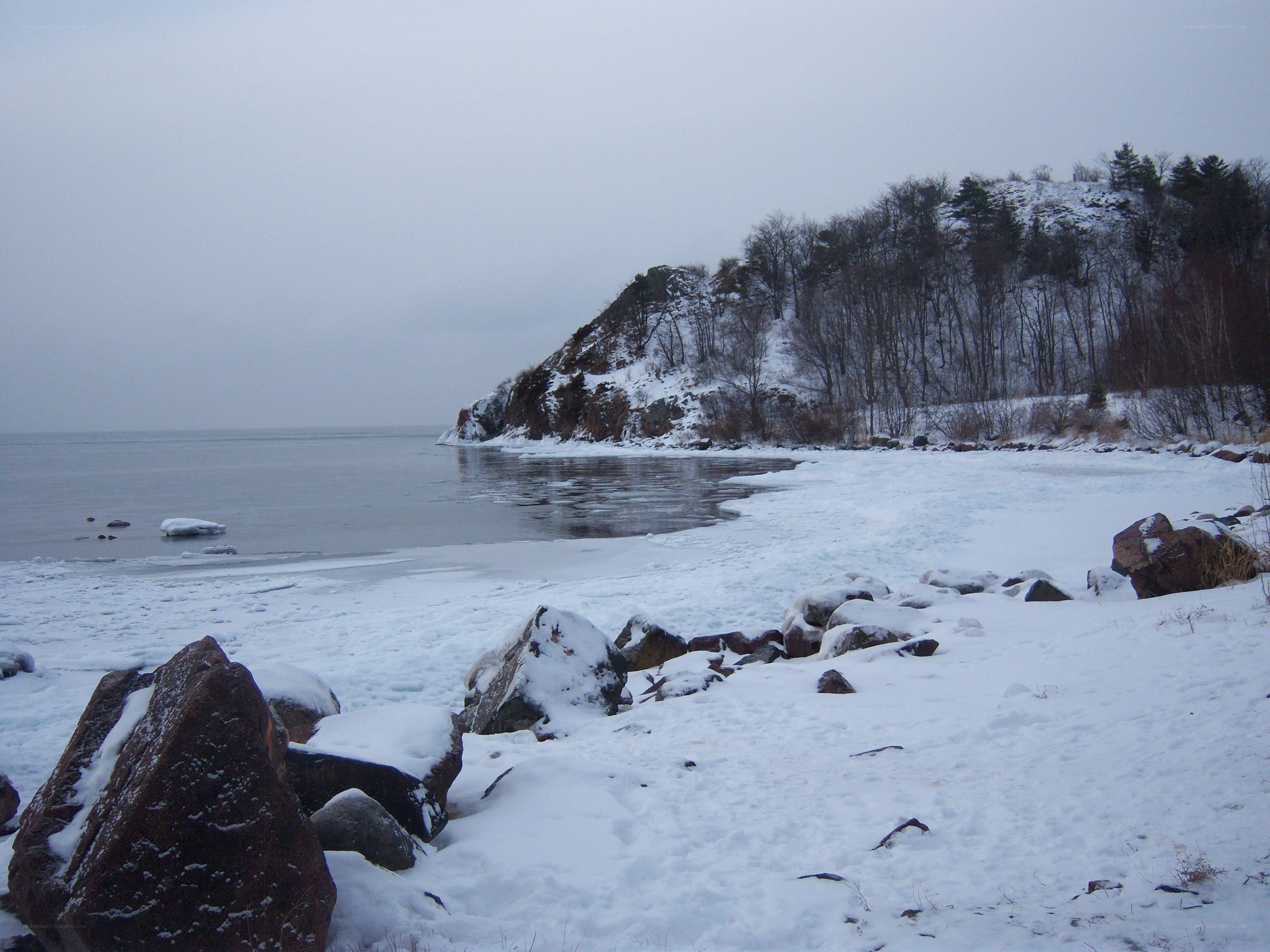 snowy coastal landscape