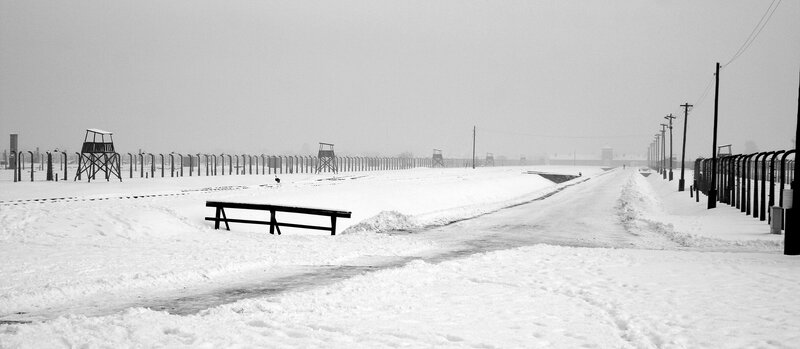 Snowy concentration camp grounds