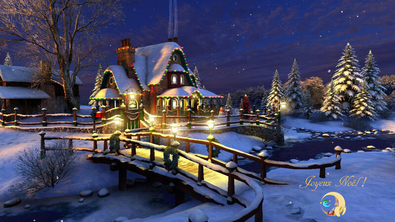 Snowy Cottage at Night — Blue, Peaceful, Digital Art