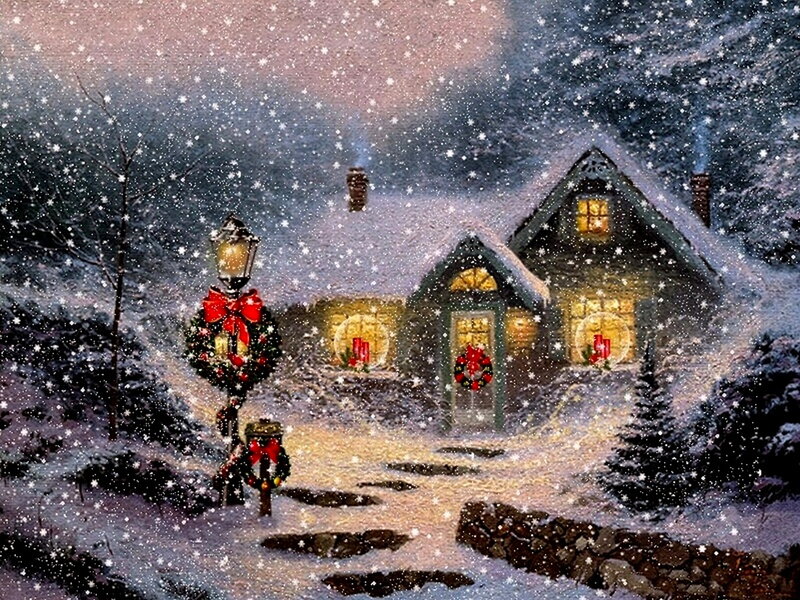 Snowy Cottage at Night — White, Peaceful, Winter