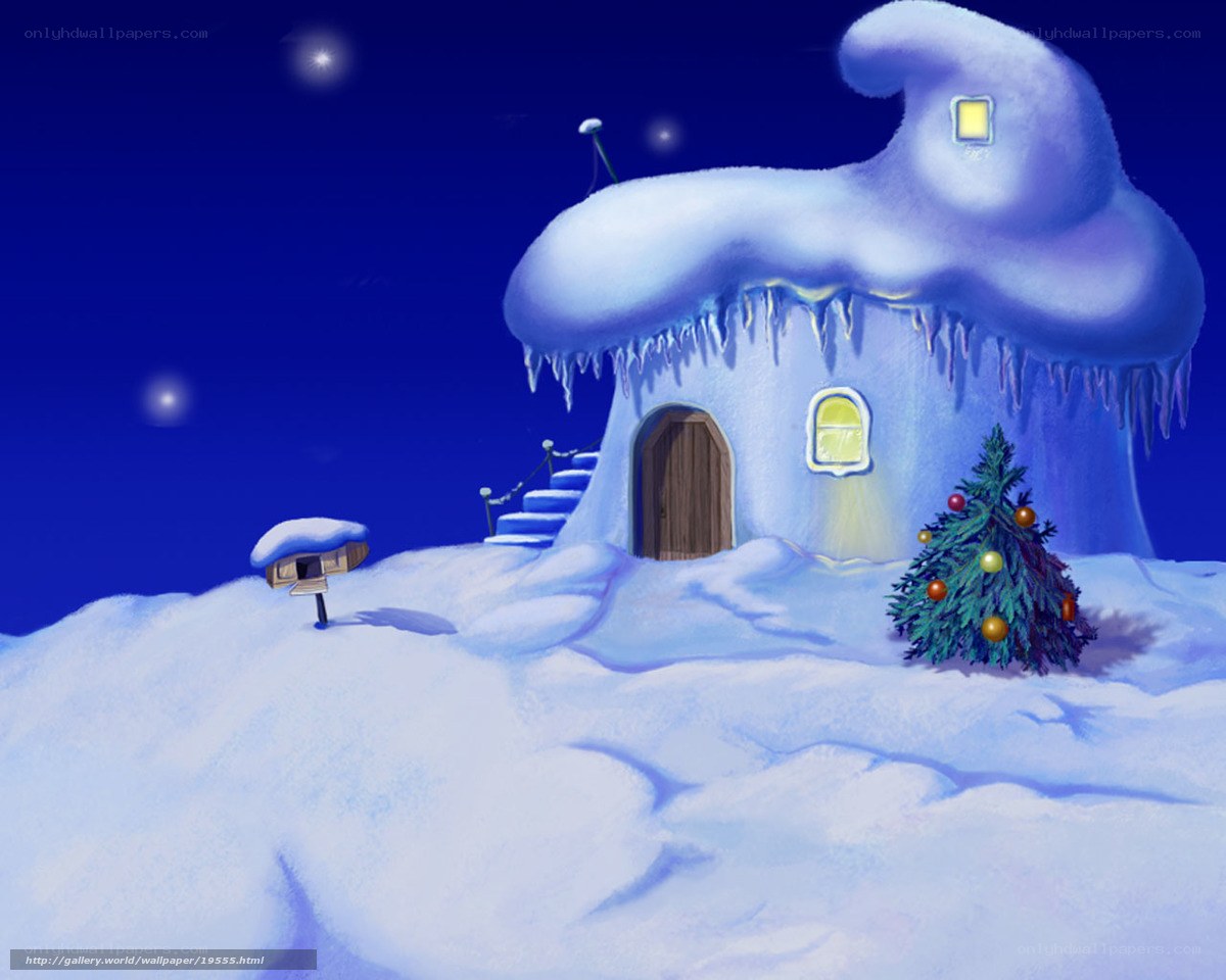 Snowy Cottage at Night