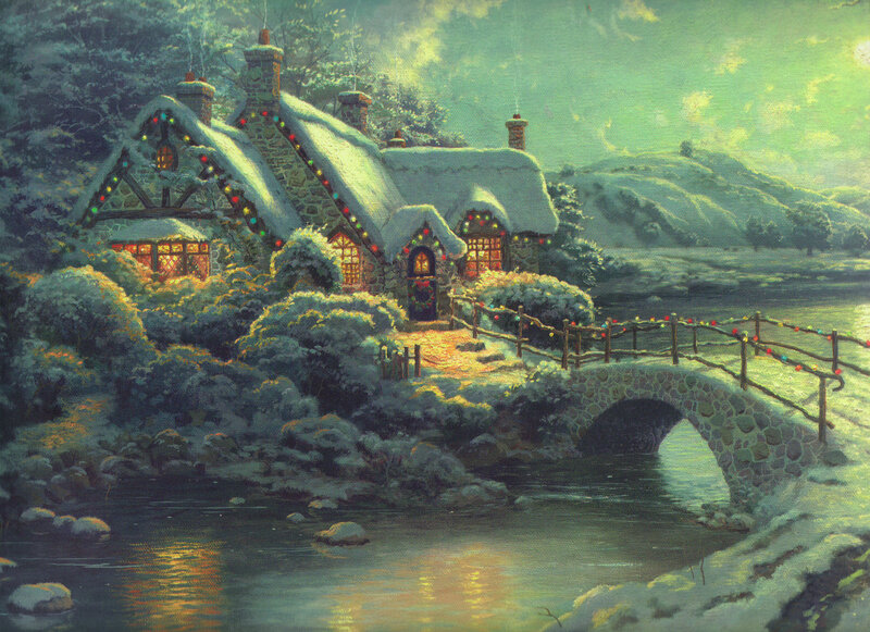 Snowy Cottage by River