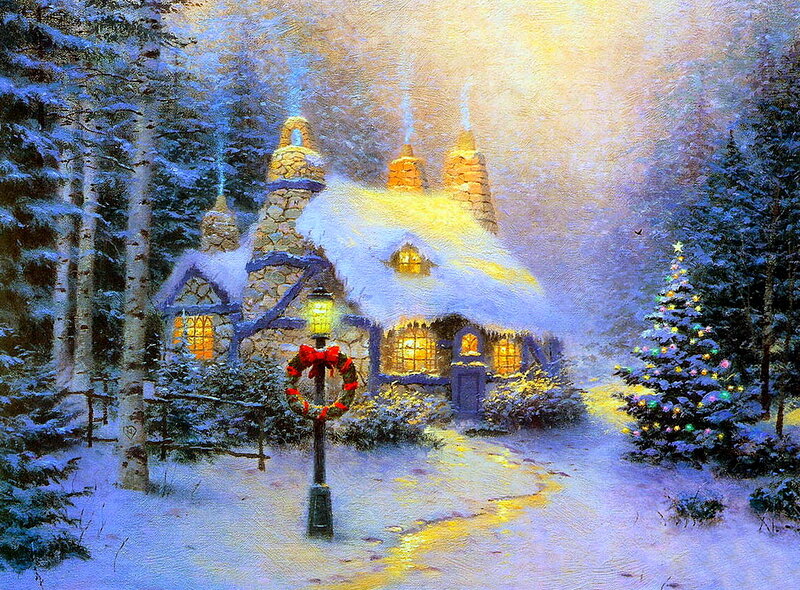 Snowy Cottage in Forest