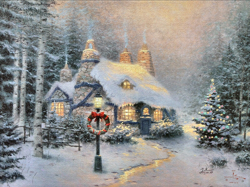 Snowy Cottage in Forest — White, Peaceful, Festive