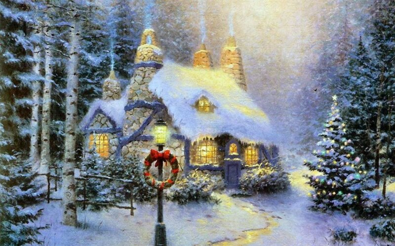 Snowy Cottage in Forest — White, Peaceful