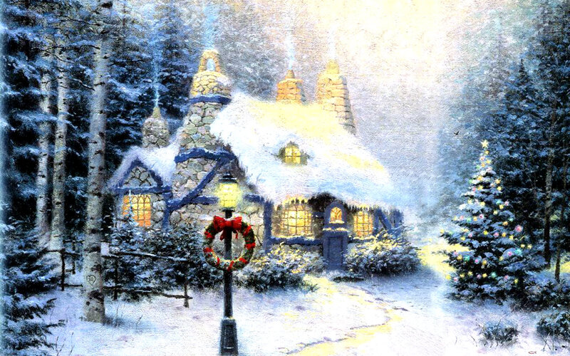 Snowy Cottage in Forest — White, Peaceful, Winter