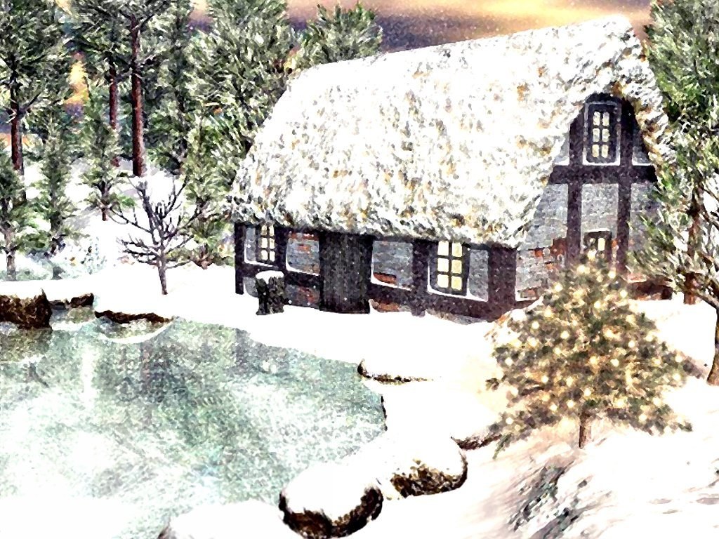 Snowy cottage in winter