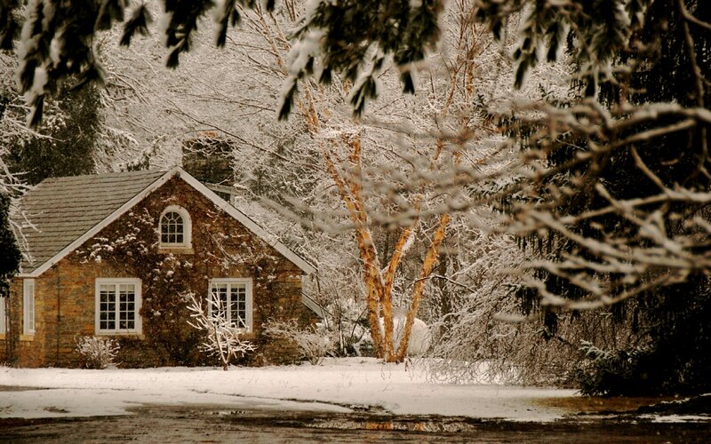 Snowy cottage in winter