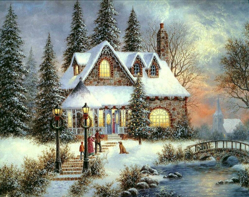 Snowy Cottage in Winter — White