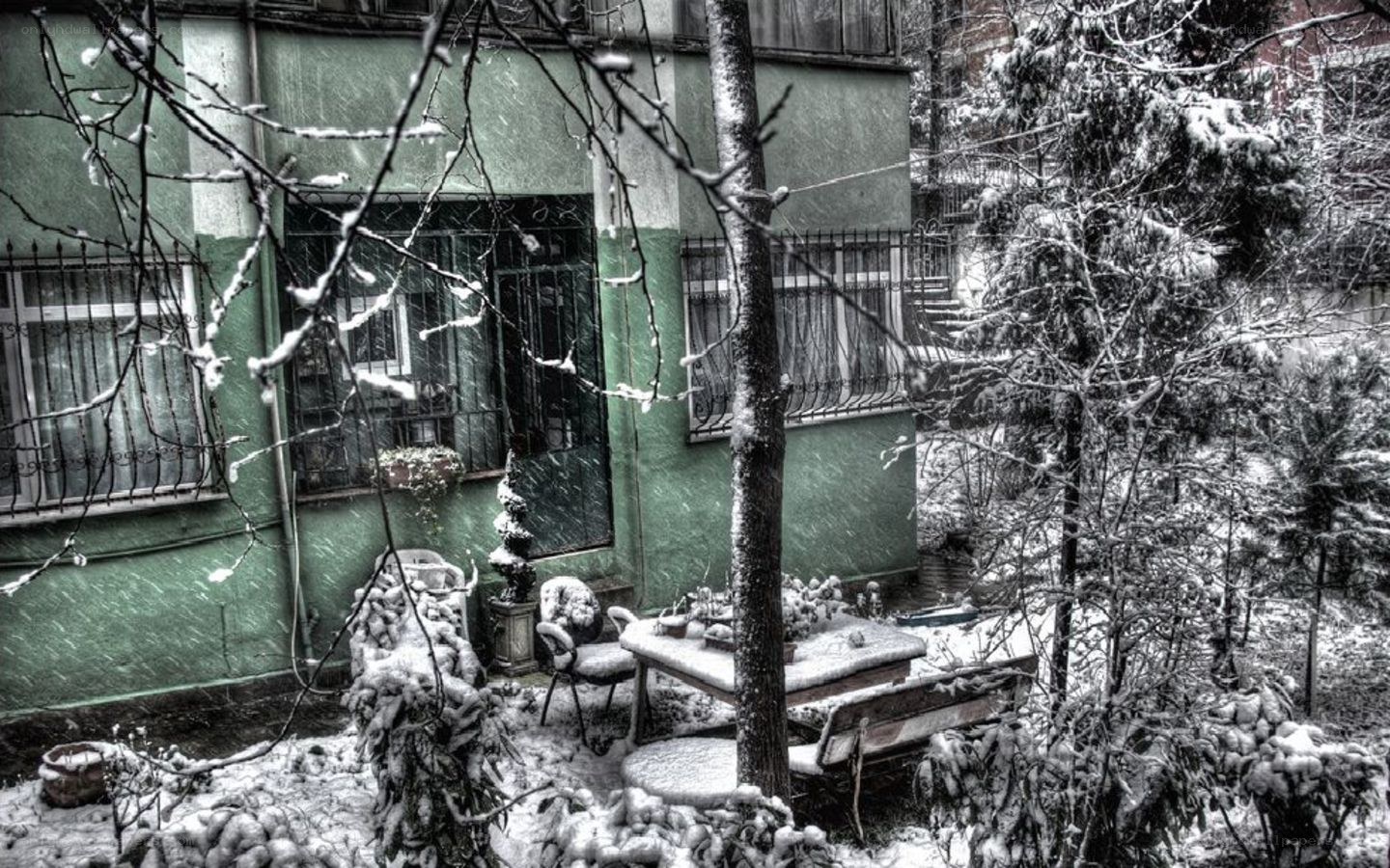 Snowy courtyard in winter