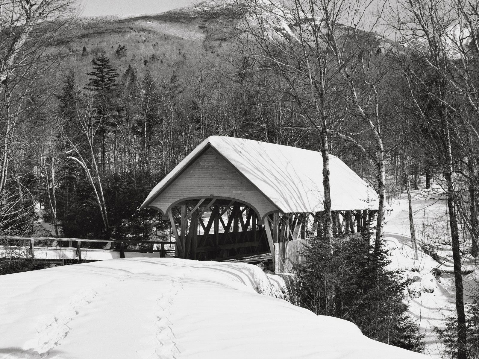 Snowy covered bridge in winter