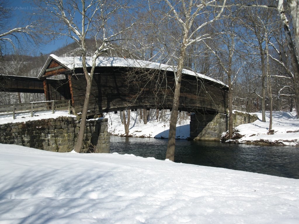 snowy covered bridge in winter